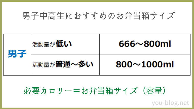 男子中高生におすすめのお弁当箱サイズ